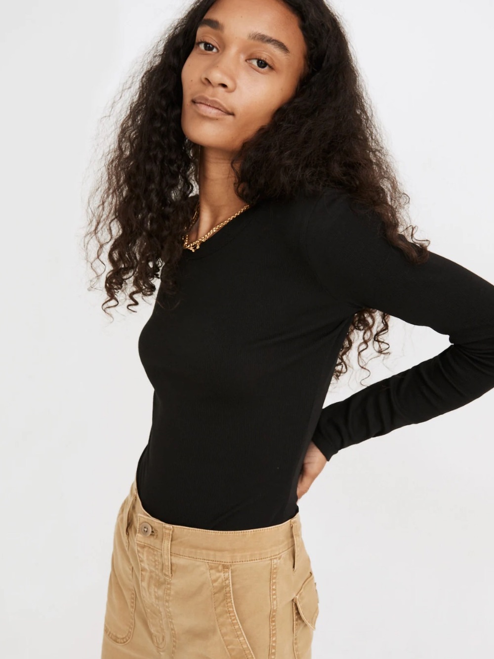 Madewell Fine Ribbed Crewneck Long-Sleeve Tee • NWT